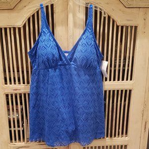Meet Curve Blue Crochet Side Slit V-Neck Swimdress